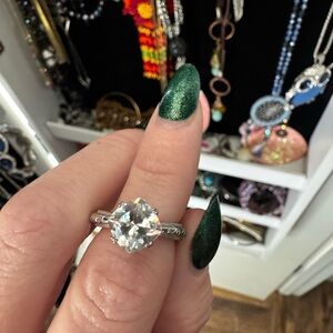 Sterling Silver Solitaire CZ Ring with Filigree Band - White